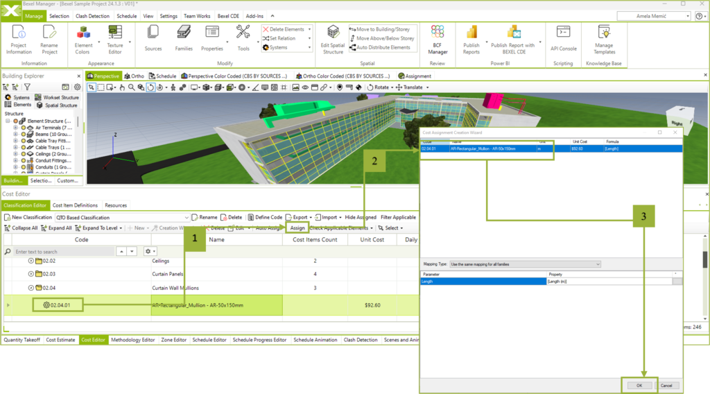 Linking Cost Items to BIM elements in BEXEL Manager