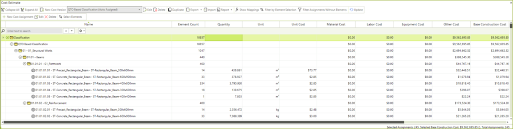 Cost Estimate in BEXEL Manager